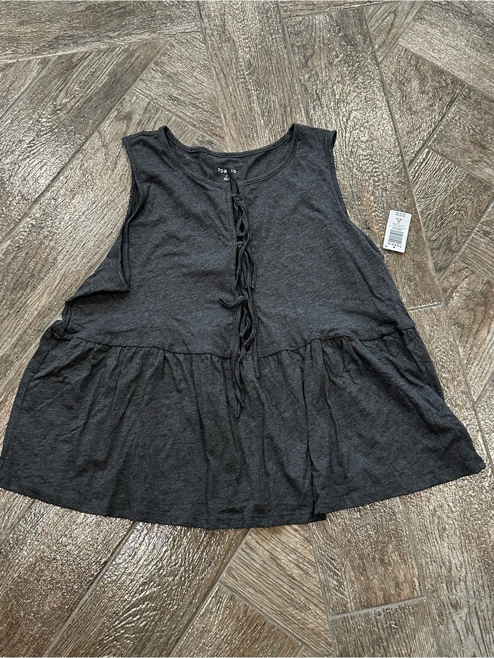 torrid Charcoal Sleeveless Tie-Front Peplum Tank